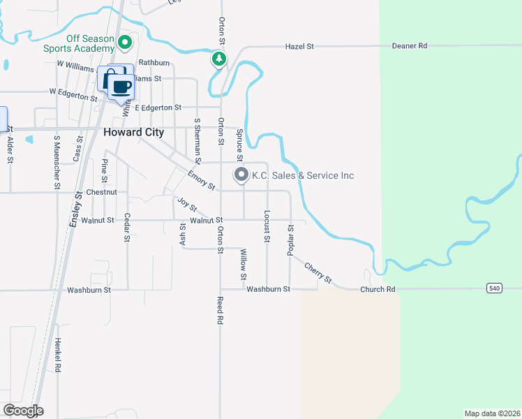 map of restaurants, bars, coffee shops, grocery stores, and more near 805 Walnut Street in Howard City