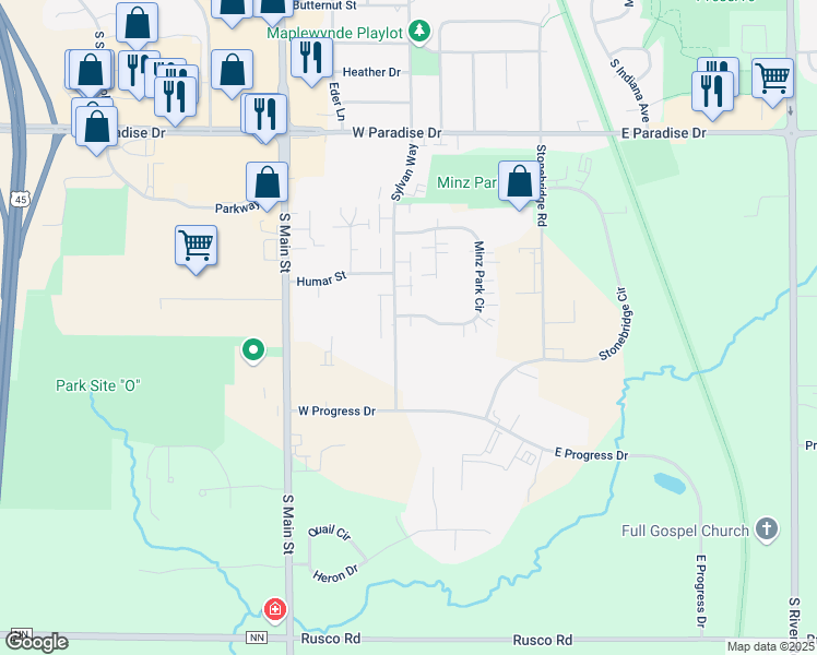 map of restaurants, bars, coffee shops, grocery stores, and more near 259 Minz Park Circle in West Bend