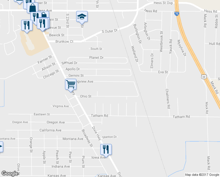 map of restaurants, bars, coffee shops, grocery stores, and more near 4413 Dixie Highway in Saginaw