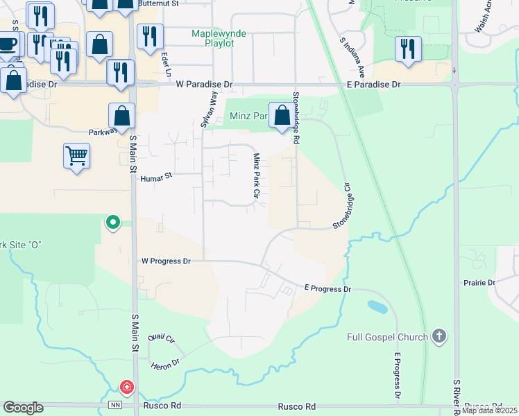 map of restaurants, bars, coffee shops, grocery stores, and more near 294 Minz Park Circle in West Bend
