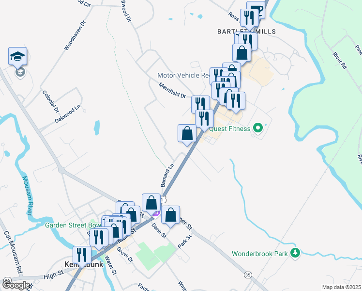 map of restaurants, bars, coffee shops, grocery stores, and more near 28 Portland Road in Kennebunk