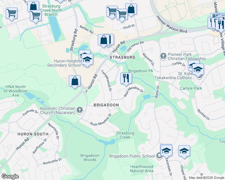 map of restaurants, bars, coffee shops, grocery stores, and more near in Kitchener