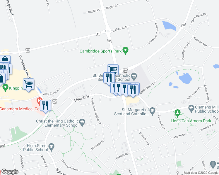 map of restaurants, bars, coffee shops, grocery stores, and more near 970 Franklin Boulevard in Cambridge