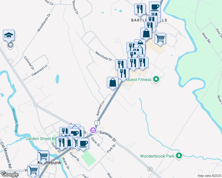 map of restaurants, bars, coffee shops, grocery stores, and more near 28 Portland Road in Kennebunk