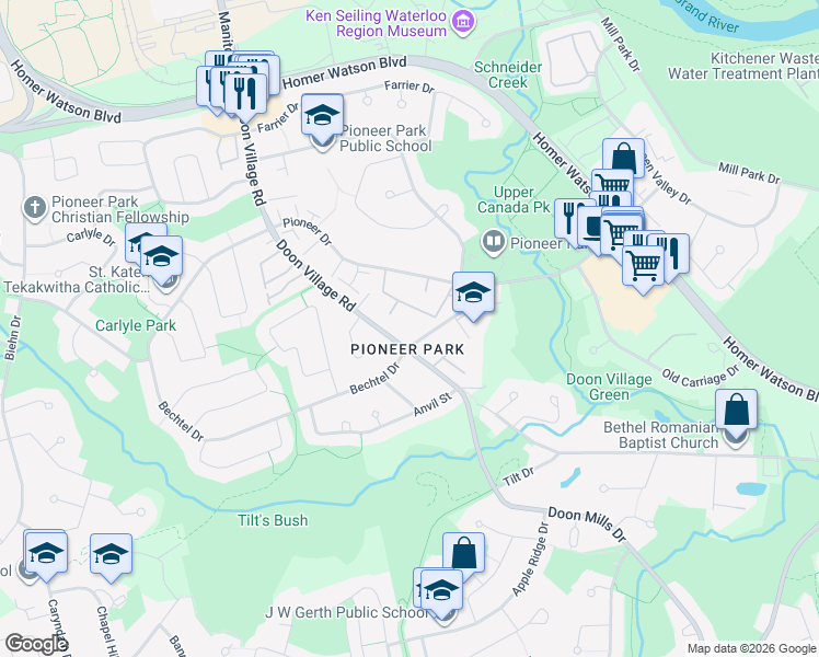 map of restaurants, bars, coffee shops, grocery stores, and more near None in Kitchener