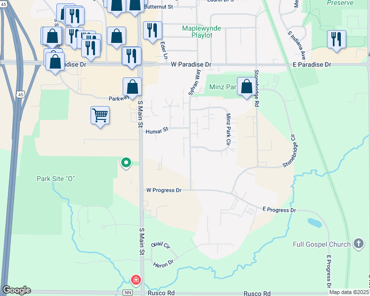 map of restaurants, bars, coffee shops, grocery stores, and more near 2240 Sylvan Way in West Bend
