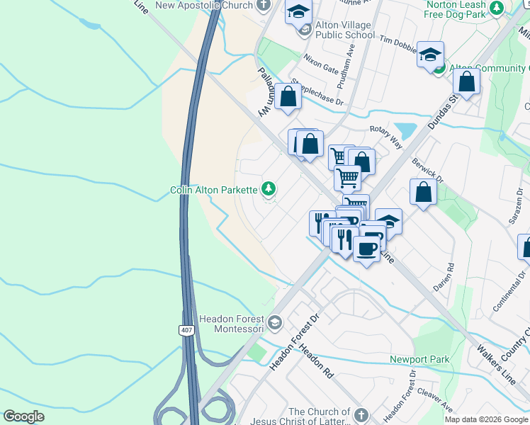 map of restaurants, bars, coffee shops, grocery stores, and more near 3910 Lodi Road in Burlington