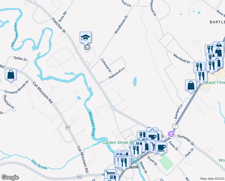 map of restaurants, bars, coffee shops, grocery stores, and more near 6 Wiggins Pond Lane in Kennebunk