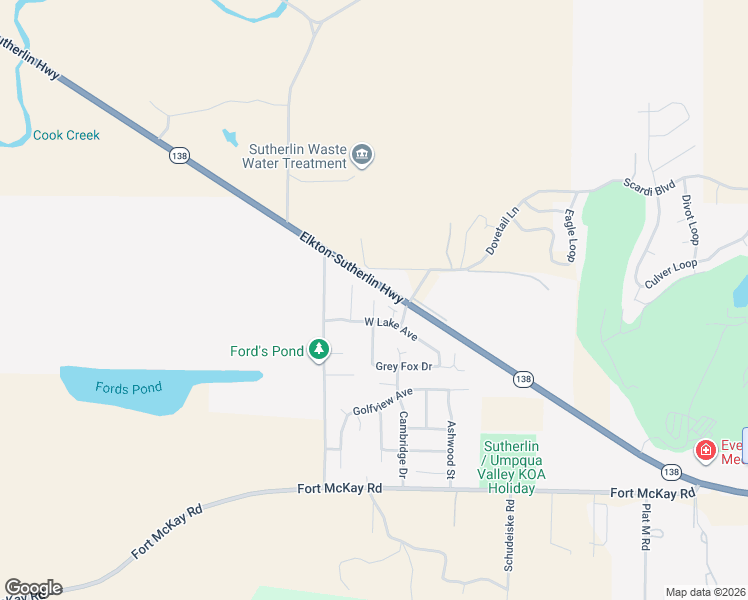 map of restaurants, bars, coffee shops, grocery stores, and more near 126 Lilly Court in Sutherlin