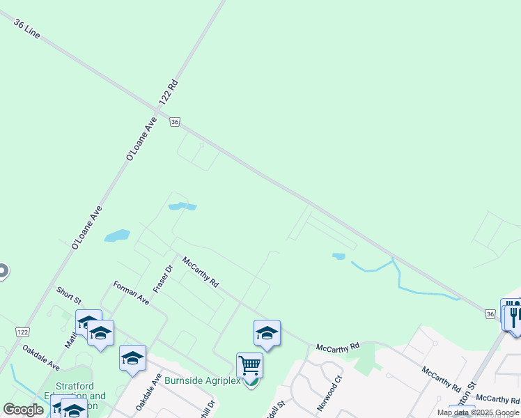 map of restaurants, bars, coffee shops, grocery stores, and more near 4117 36 Line in Sebringville