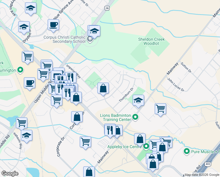 map of restaurants, bars, coffee shops, grocery stores, and more near 27 Corporate Drive in Burlington