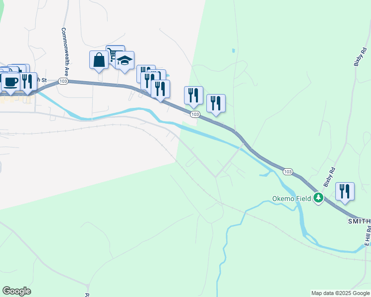 map of restaurants, bars, coffee shops, grocery stores, and more near 48 Pleasant Street in Ludlow