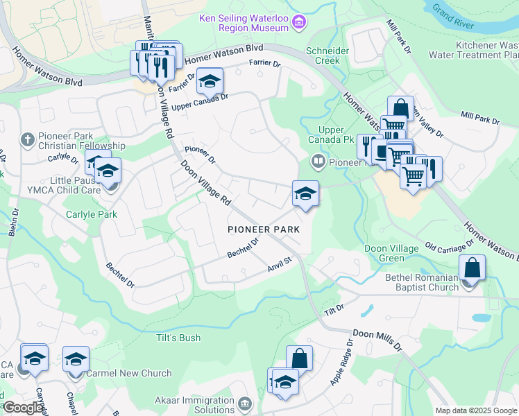 map of restaurants, bars, coffee shops, grocery stores, and more near in Kitchener