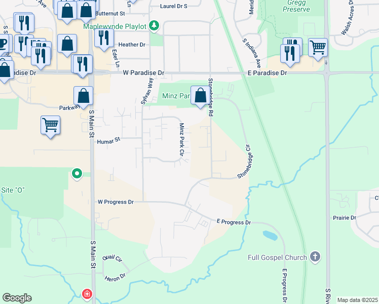 map of restaurants, bars, coffee shops, grocery stores, and more near 254 Minz Park Circle in West Bend