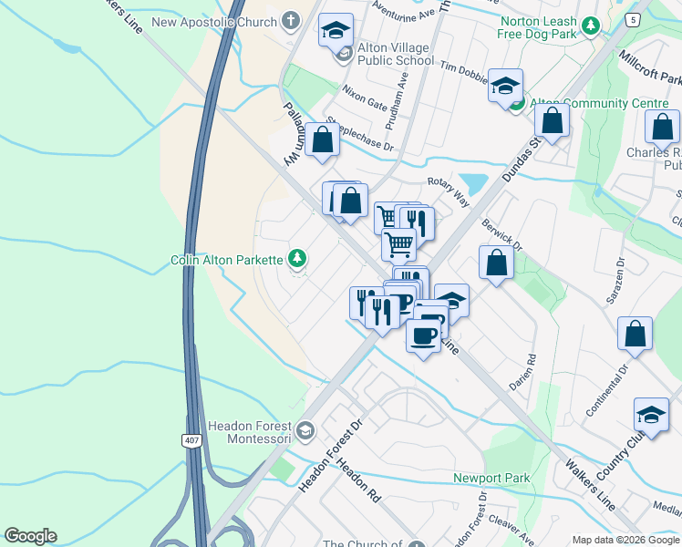 map of restaurants, bars, coffee shops, grocery stores, and more near in Burlington