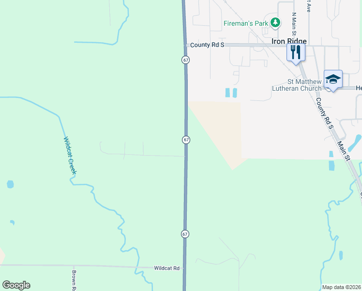 map of restaurants, bars, coffee shops, grocery stores, and more near N5529 Wisconsin 67 in Iron Ridge