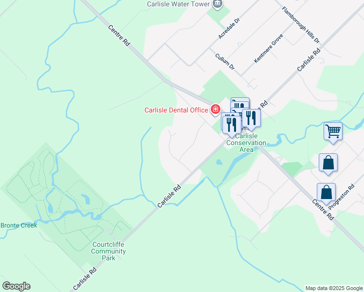 map of restaurants, bars, coffee shops, grocery stores, and more near 13 Elderberry Lane in Hamilton