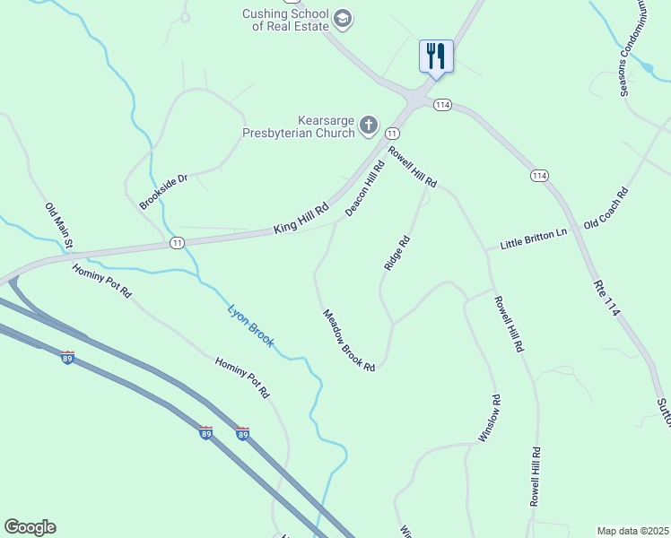 map of restaurants, bars, coffee shops, grocery stores, and more near 45 Meadow Brook Road in New London