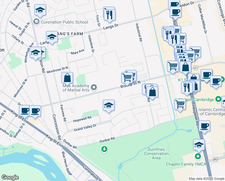 map of restaurants, bars, coffee shops, grocery stores, and more near 954 Bishop Street North in Cambridge