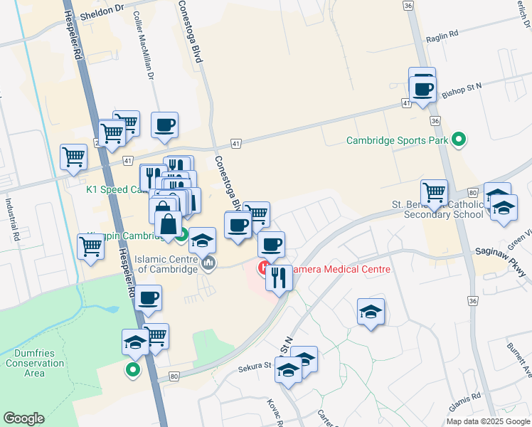 map of restaurants, bars, coffee shops, grocery stores, and more near in Cambridge