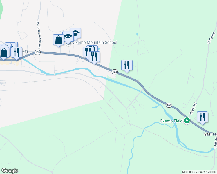 map of restaurants, bars, coffee shops, grocery stores, and more near 23 Pleasant Street Extension in Windsor County