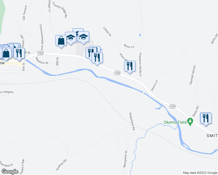 map of restaurants, bars, coffee shops, grocery stores, and more near 23 Pleasant Street Extension in Windsor County