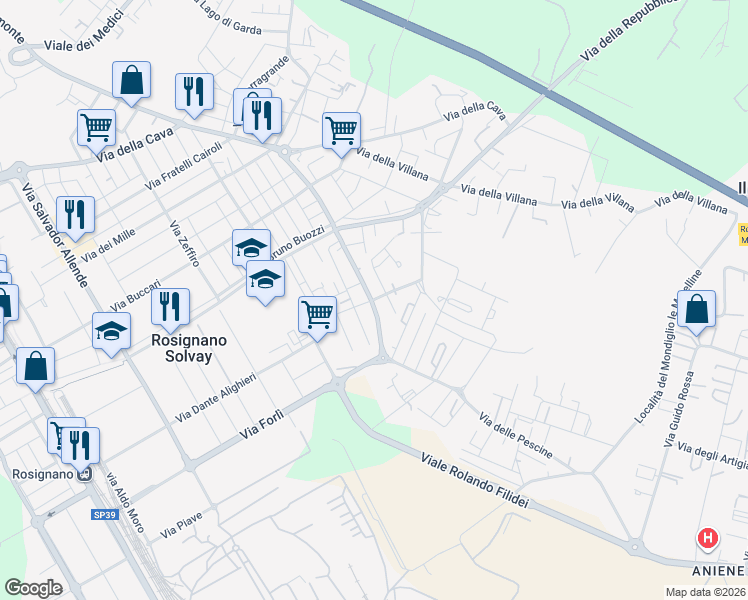 map of restaurants, bars, coffee shops, grocery stores, and more near 3 Via C. Pascarella in Rosignano Solvay-Castiglioncello