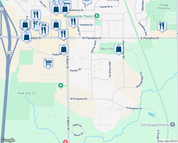 map of restaurants, bars, coffee shops, grocery stores, and more near 235 Humar Street in West Bend