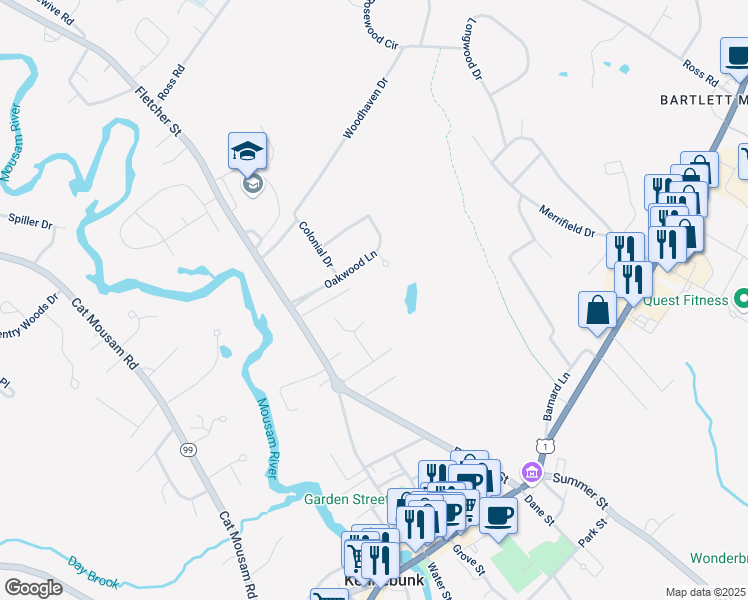 map of restaurants, bars, coffee shops, grocery stores, and more near 19 Wiggins Pond Lane in Kennebunk