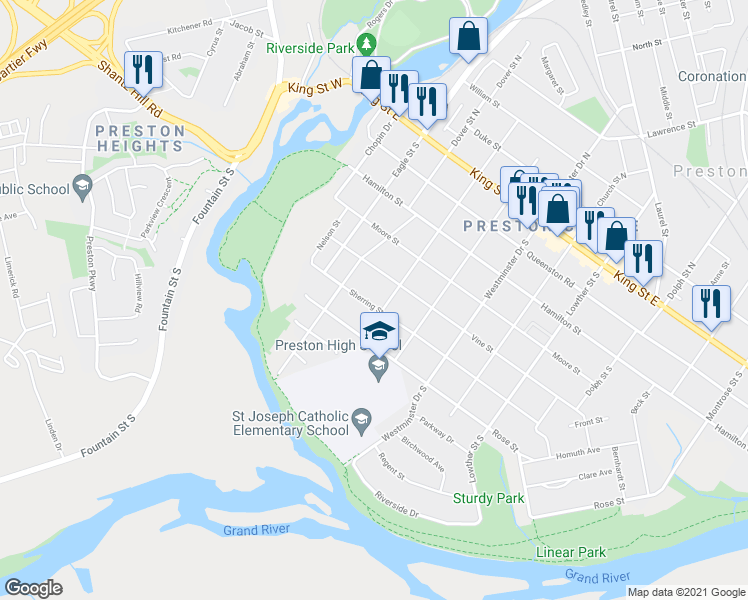 map of restaurants, bars, coffee shops, grocery stores, and more near 461 Sherring Street in Cambridge