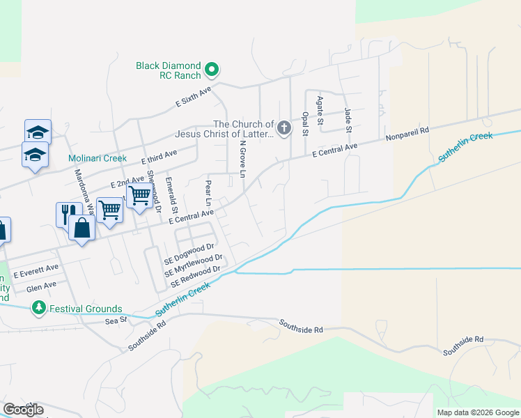 map of restaurants, bars, coffee shops, grocery stores, and more near 1422 Don Mar Ct in Sutherlin