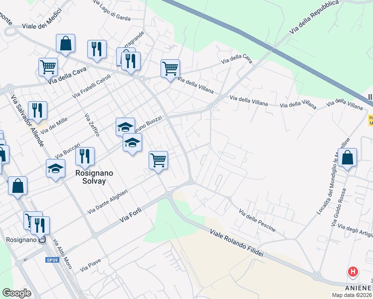 map of restaurants, bars, coffee shops, grocery stores, and more near 3 Via C. Pascarella in Rosignano Solvay-Castiglioncello