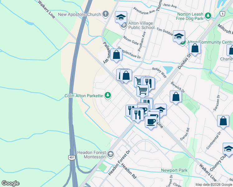 map of restaurants, bars, coffee shops, grocery stores, and more near 3958 Thomas Alton Boulevard in Burlington