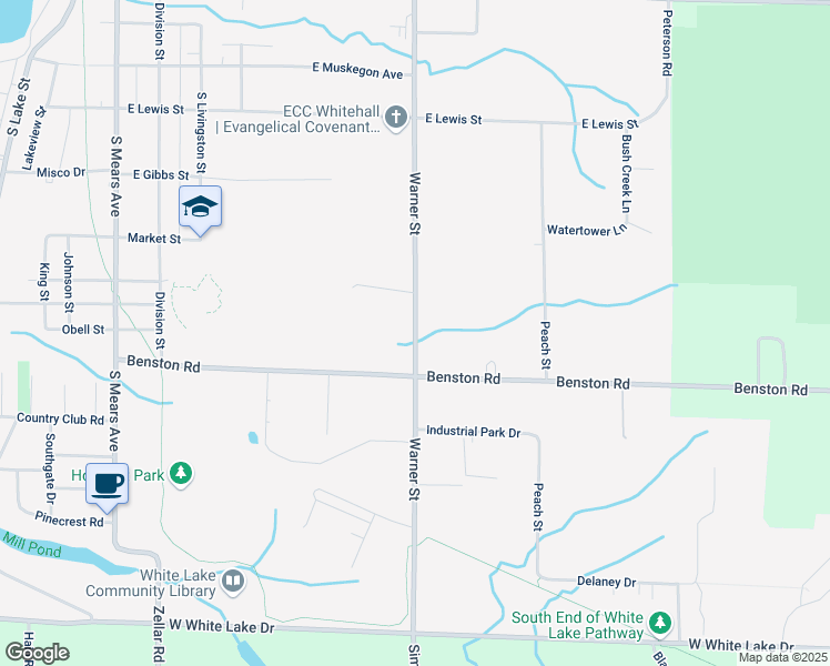 map of restaurants, bars, coffee shops, grocery stores, and more near 1417 Warner Street in Whitehall