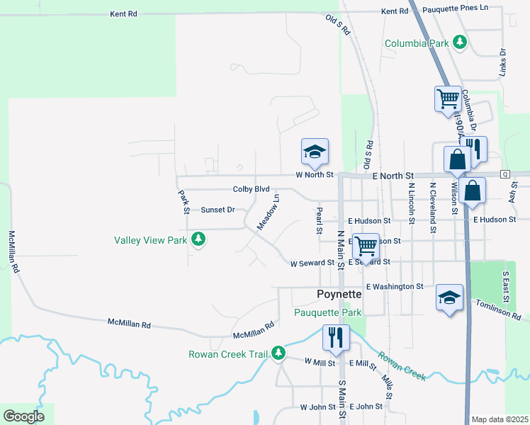 map of restaurants, bars, coffee shops, grocery stores, and more near 305 Meadow Lane in Poynette