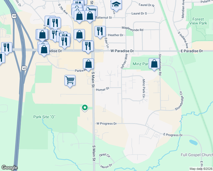 map of restaurants, bars, coffee shops, grocery stores, and more near 300 Humar Street in West Bend