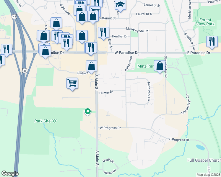 map of restaurants, bars, coffee shops, grocery stores, and more near 300 Humar Street in West Bend