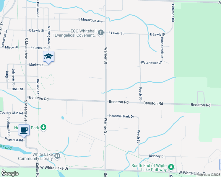 map of restaurants, bars, coffee shops, grocery stores, and more near 1417 Warner Street in Whitehall