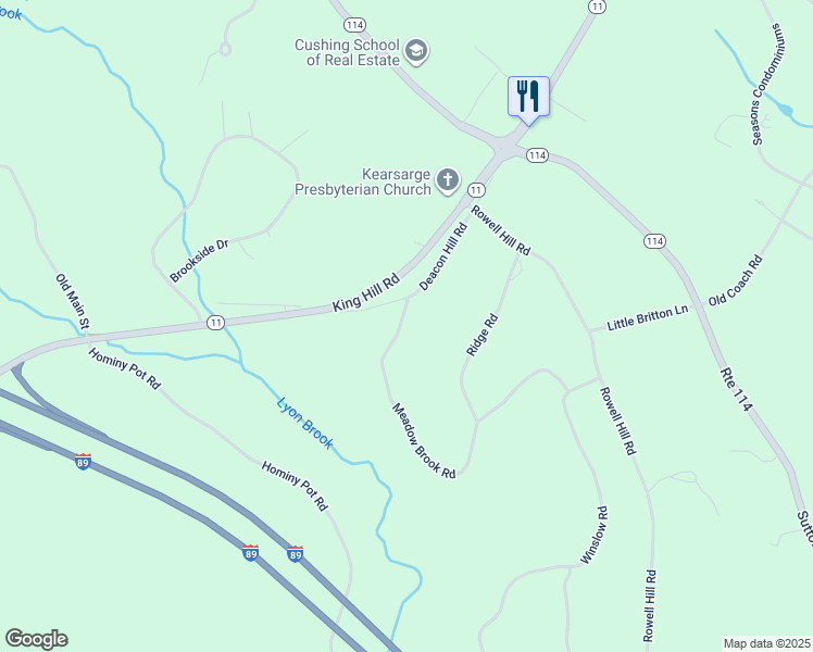 map of restaurants, bars, coffee shops, grocery stores, and more near 45 Meadow Brook Road in New London