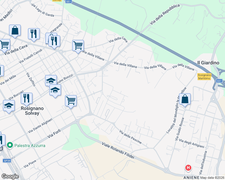 map of restaurants, bars, coffee shops, grocery stores, and more near 1 Via Rino Pachetti in Provincia di Livorno