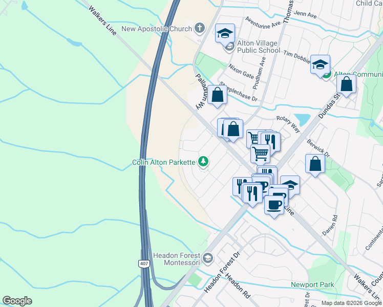 map of restaurants, bars, coffee shops, grocery stores, and more near 3906 Tufgar Crescent in Burlington