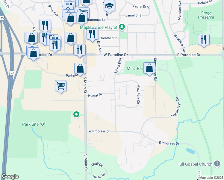 map of restaurants, bars, coffee shops, grocery stores, and more near 235 Humar Street in West Bend