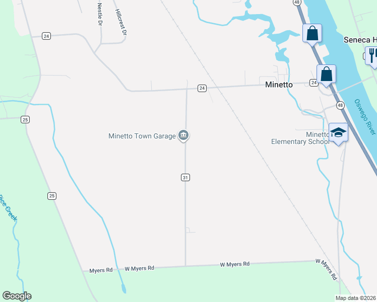 map of restaurants, bars, coffee shops, grocery stores, and more near 104 County Route 31 in Oswego