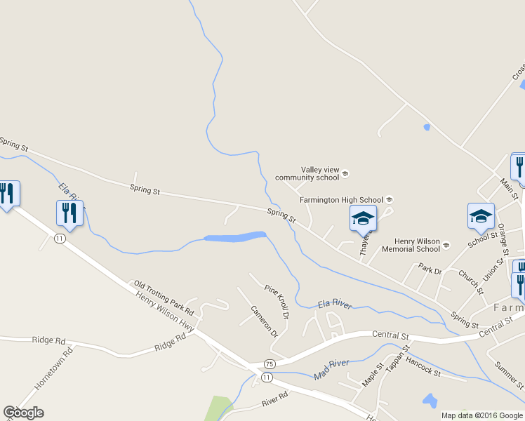map of restaurants, bars, coffee shops, grocery stores, and more near 176 Spring Street in Farmington
