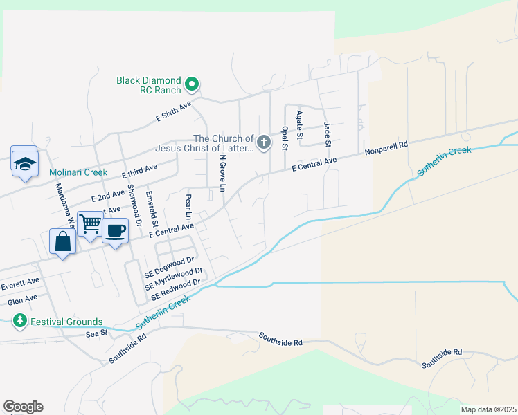 map of restaurants, bars, coffee shops, grocery stores, and more near 106 Nicholas Court in Sutherlin