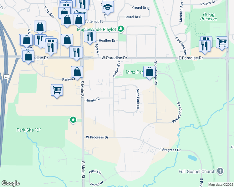 map of restaurants, bars, coffee shops, grocery stores, and more near 2135 Sylvan Way in West Bend