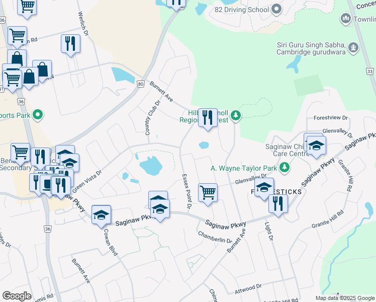 map of restaurants, bars, coffee shops, grocery stores, and more near 116 Essex Point Drive in Cambridge