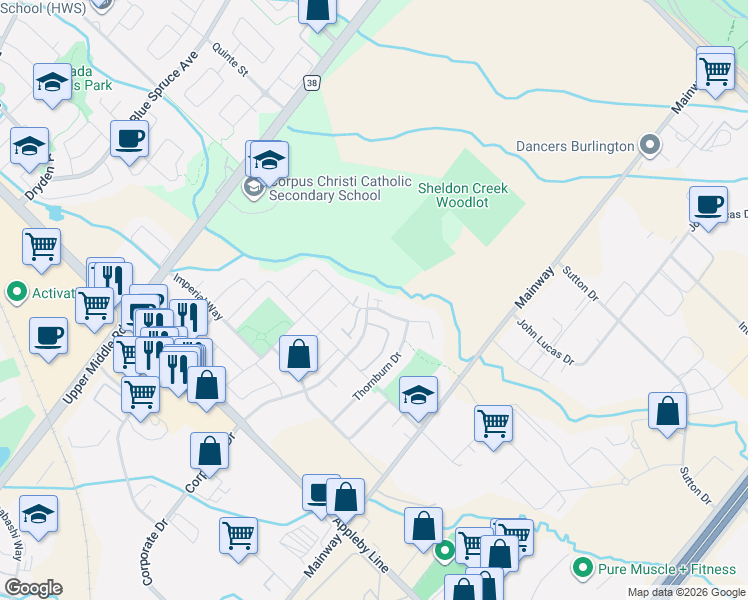 map of restaurants, bars, coffee shops, grocery stores, and more near in Burlington