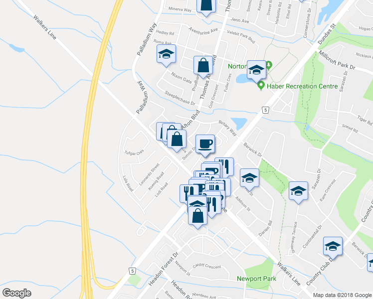 map of restaurants, bars, coffee shops, grocery stores, and more near 3115 Edgar Avenue in Burlington