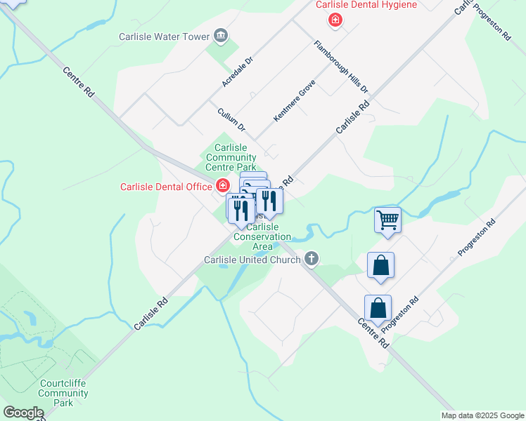 map of restaurants, bars, coffee shops, grocery stores, and more near 288 Carlisle Road in Hamilton